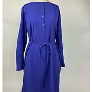 LOFT Periwinkle Long Sleeve Belted Shirt Dress L